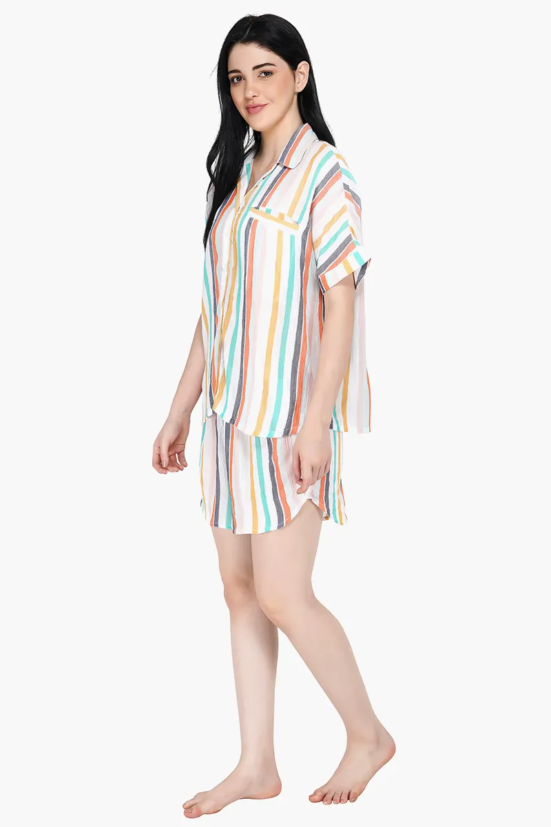 Women Multicolor Striped Loungewear Set