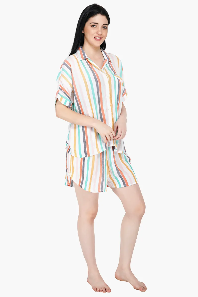 Women Multicolor Striped Loungewear Set