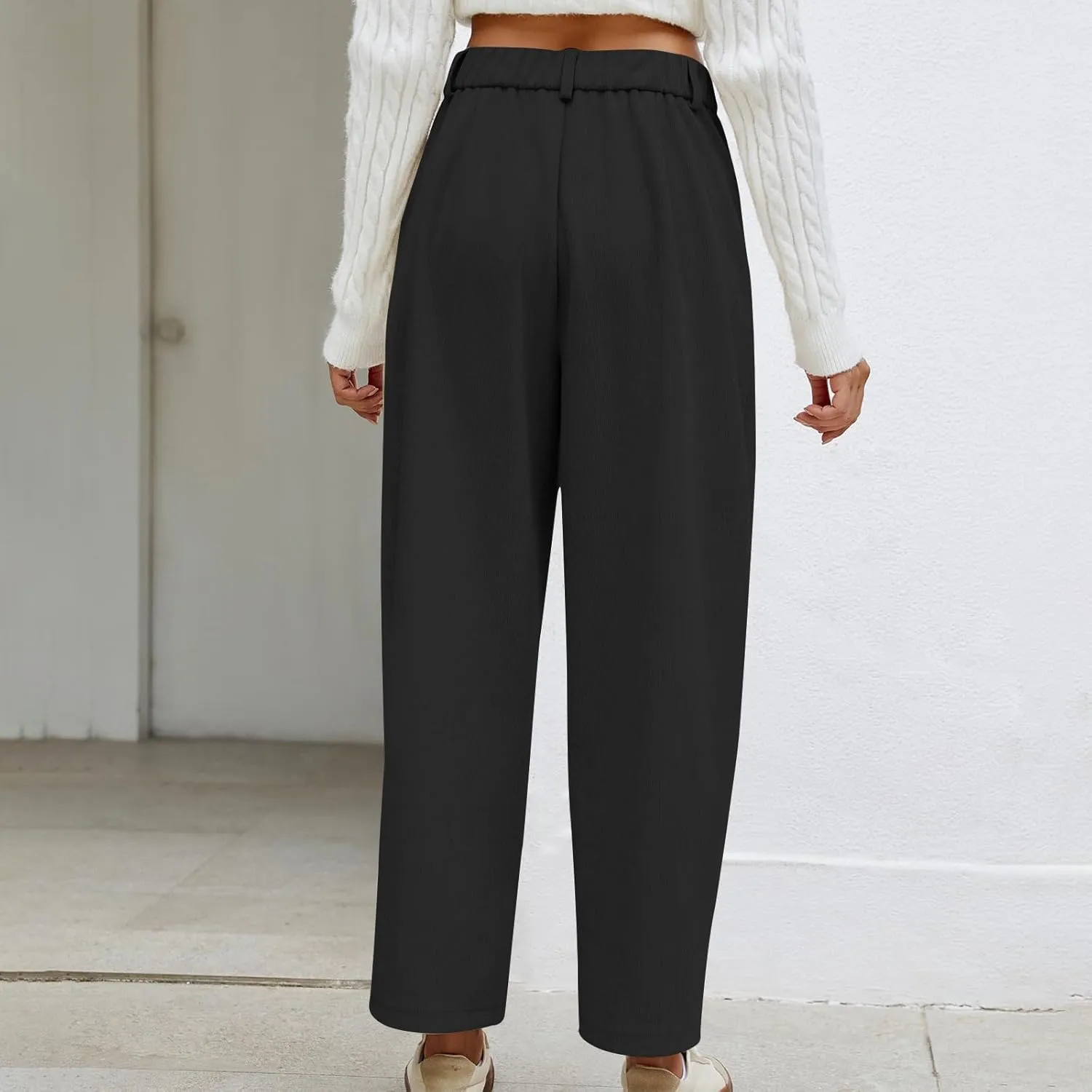 Women's Corduroy Pants High Waist Straight Leg Pant Casual Elastic Waist Sweatpants Stretchy Loose Wide Leg Trousers