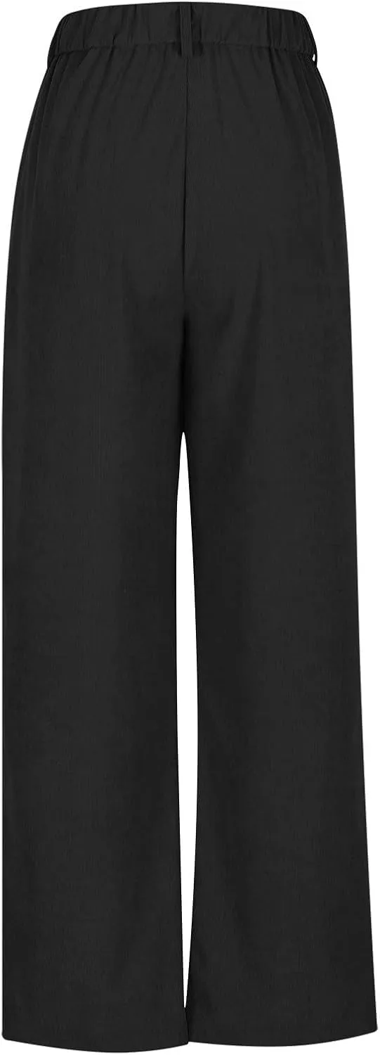 Women's Corduroy Pants High Waist Straight Leg Pant Casual Elastic Waist Sweatpants Stretchy Loose Wide Leg Trousers