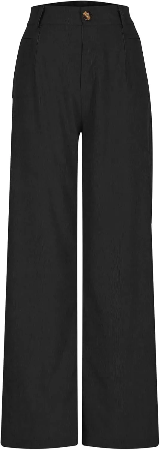 Women's Corduroy Pants High Waist Straight Leg Pant Casual Elastic Waist Sweatpants Stretchy Loose Wide Leg Trousers
