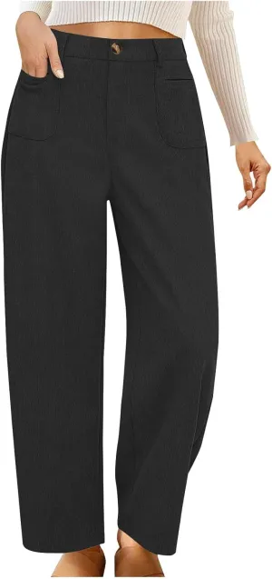 Women's Corduroy Pants High Waist Straight Leg Pant Casual Elastic Waist Sweatpants Stretchy Loose Wide Leg Trousers
