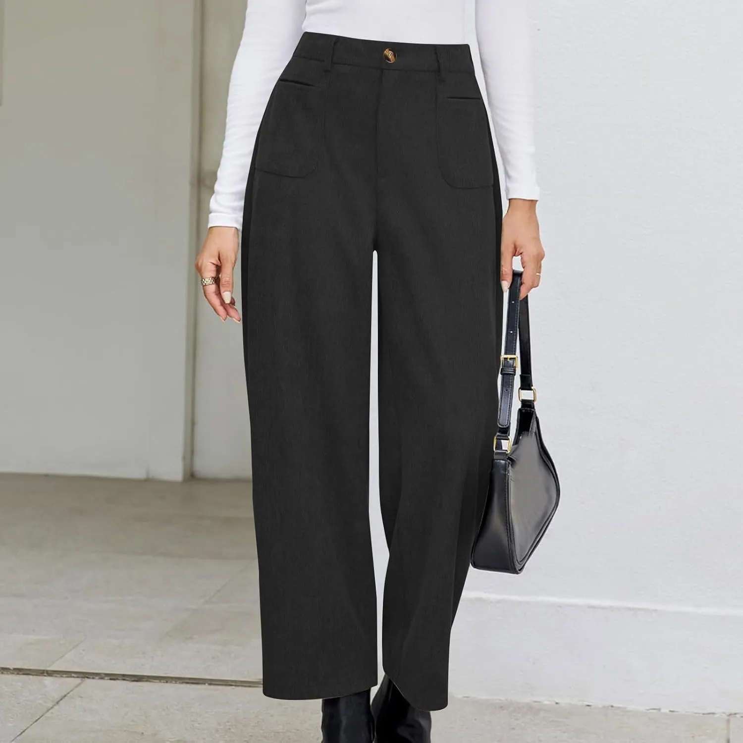 Women's Corduroy Pants High Waist Straight Leg Pant Casual Elastic Waist Sweatpants Stretchy Loose Wide Leg Trousers
