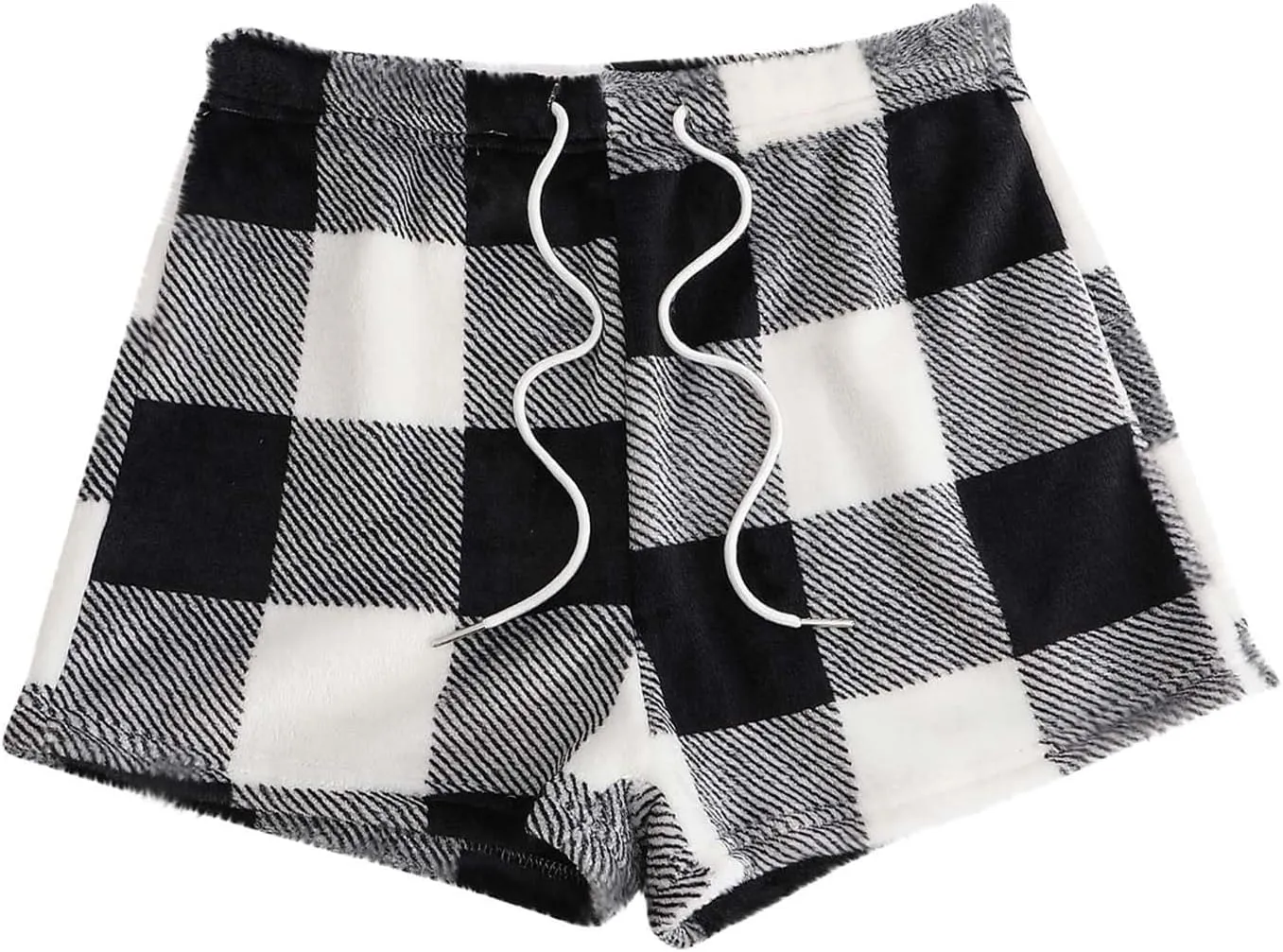 Women's Flannel Shorts Fashion Plaid Printed Lace up Waist Plush Sleepwear Bottoms Loose Casual Pajamas Short Pant