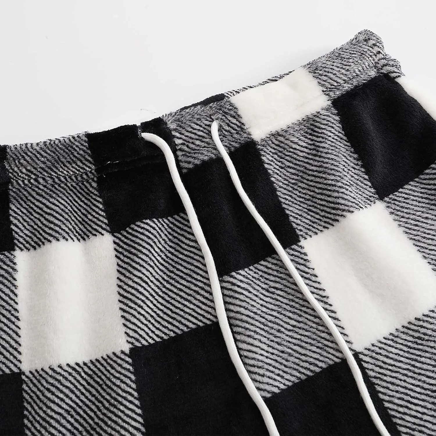 Women's Flannel Shorts Fashion Plaid Printed Lace up Waist Plush Sleepwear Bottoms Loose Casual Pajamas Short Pant
