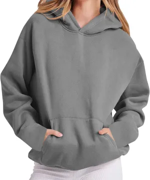Womens Hoodie 2024 Oversized Sweatshirt Fleece Soft Hoodie Sweatshirts Solid Color Long Sleeve Pullover Top With Pocket