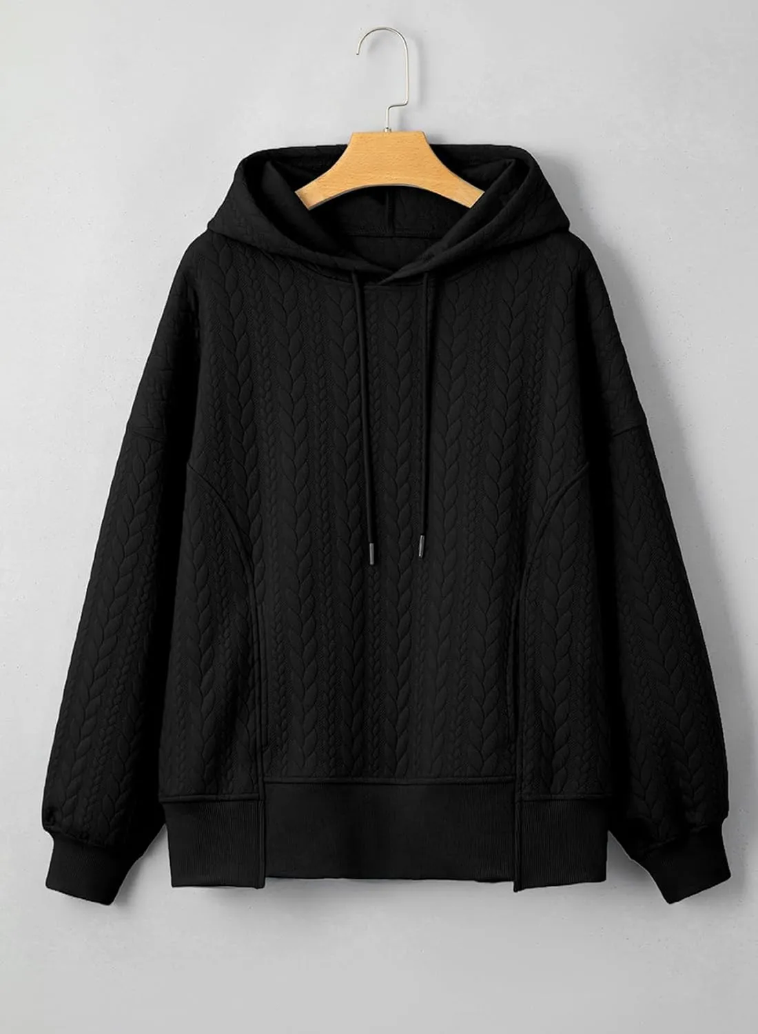 Women's Oversized Hoodies Fall Casual Quilted Long Sleeve Drawstring Hooded Sweatshirts Pullover Tops with Pocket