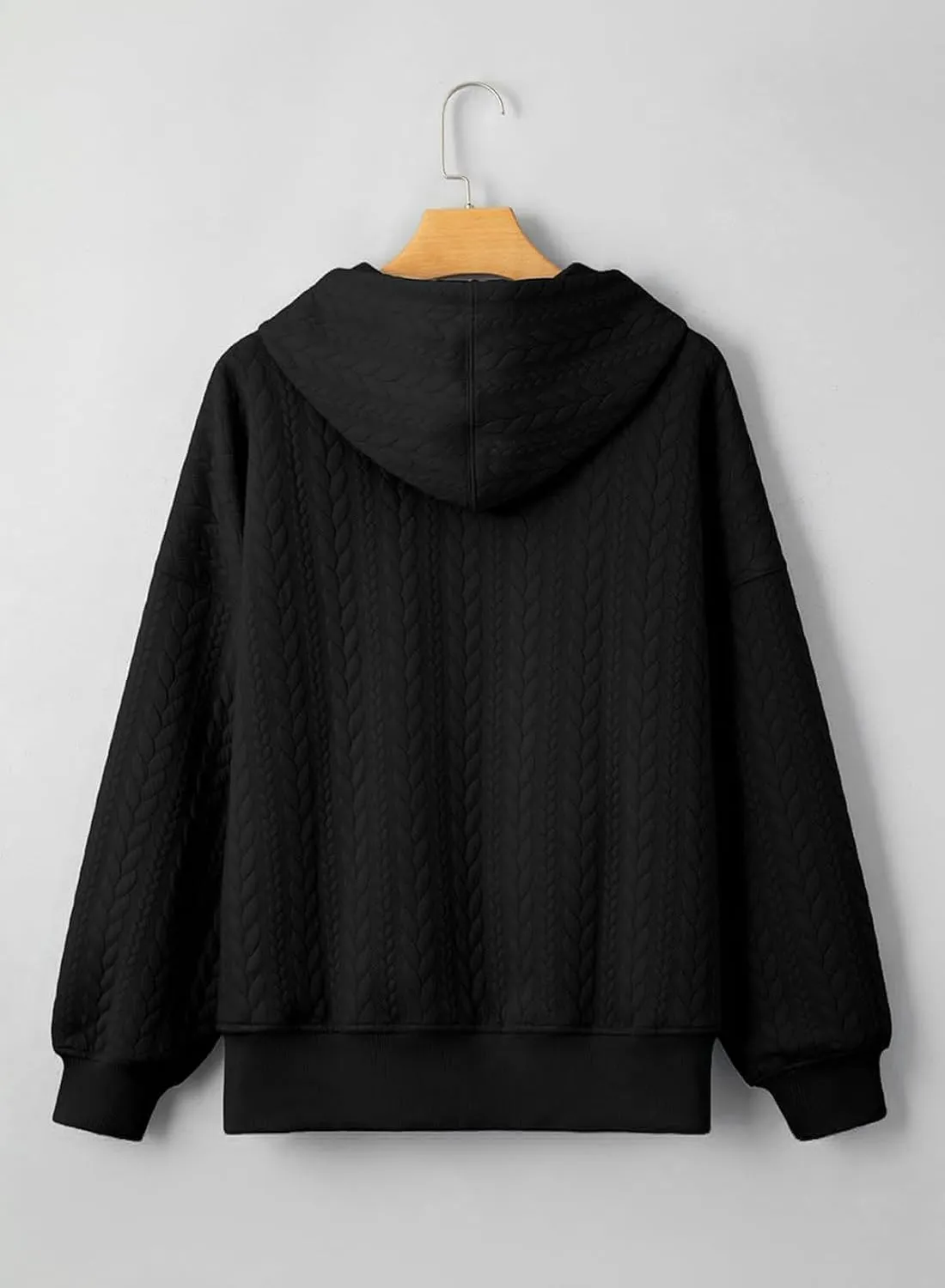 Women's Oversized Hoodies Fall Casual Quilted Long Sleeve Drawstring Hooded Sweatshirts Pullover Tops with Pocket