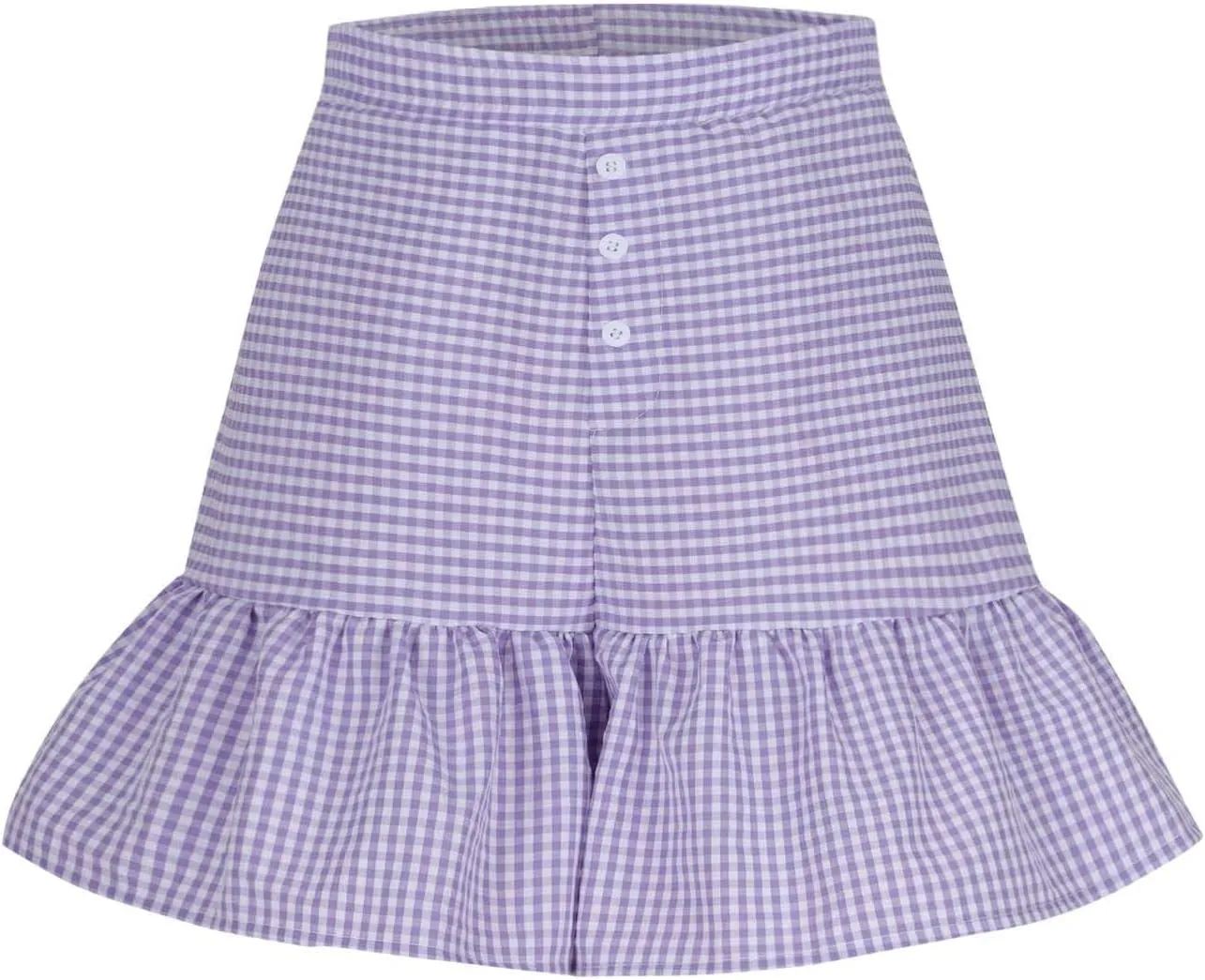 Womens Plaid Shorts Summer Button High Waisted Ruffle Hem Skorts Short Pants Casual Trendy Loose Fit Vacation Shorts