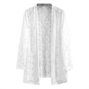 Women's Summer Lightweight Lace Cardigans Open Front 3/4 Sleeve Sheer Crochet Sweaters Cover Up Shrugs Kimono