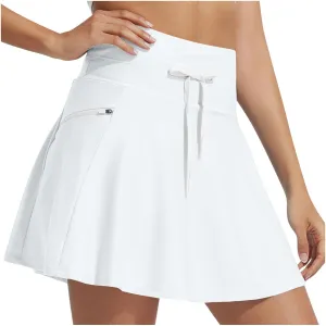 Women's Swim Skirt with Liner Solid Color Drawstring High Waisted Quick Dry Skirts Casual Fashion Golf Tennis Skirt